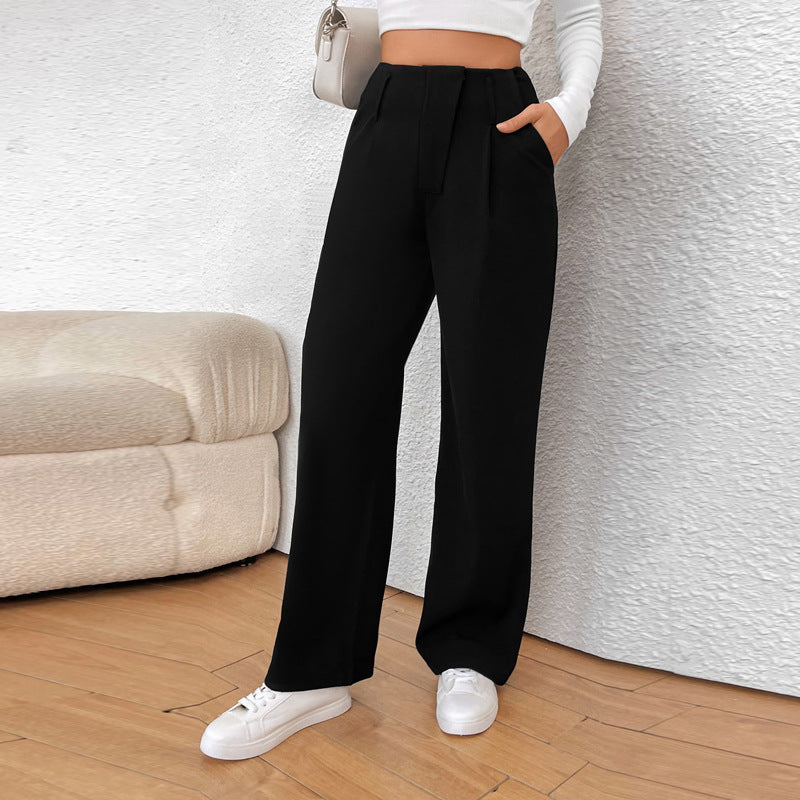 Damen weite Anzughose mit eleganter Faltenlegung und hohen Taschen GR