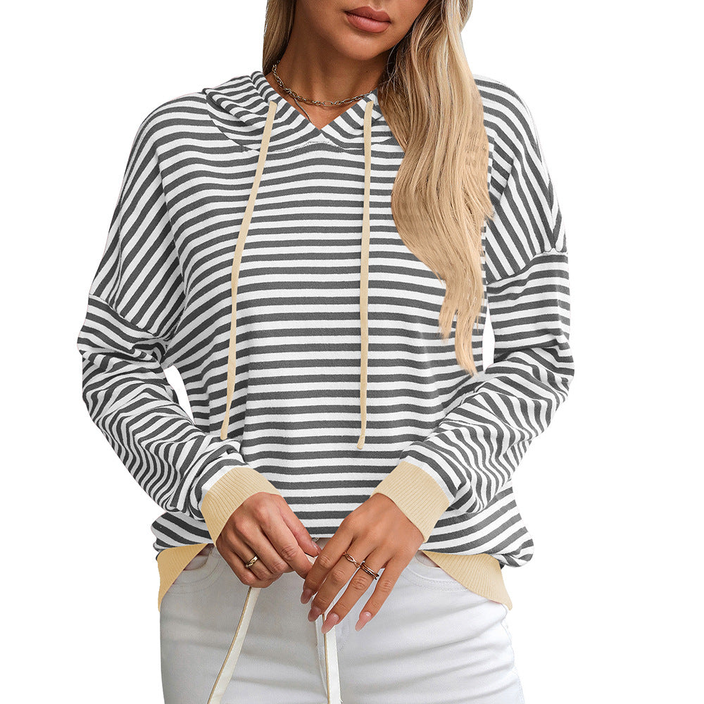Damen gestreifter Hoodie mit lässigem Schnitt und kontrastierenden Details GR