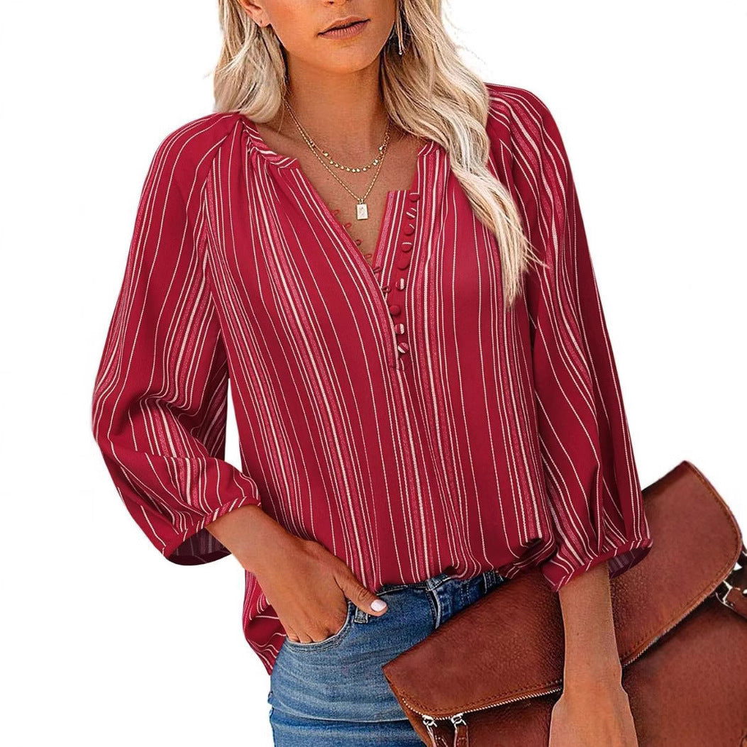Damen elegante Tunika-Bluse mit raffinierten Streifen GR