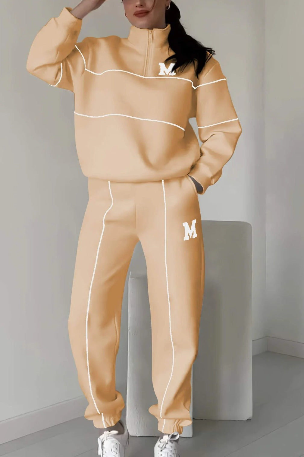 Damen sportliches Fleece-Anzugset mit Stehkragen und praktischen Taschen GR