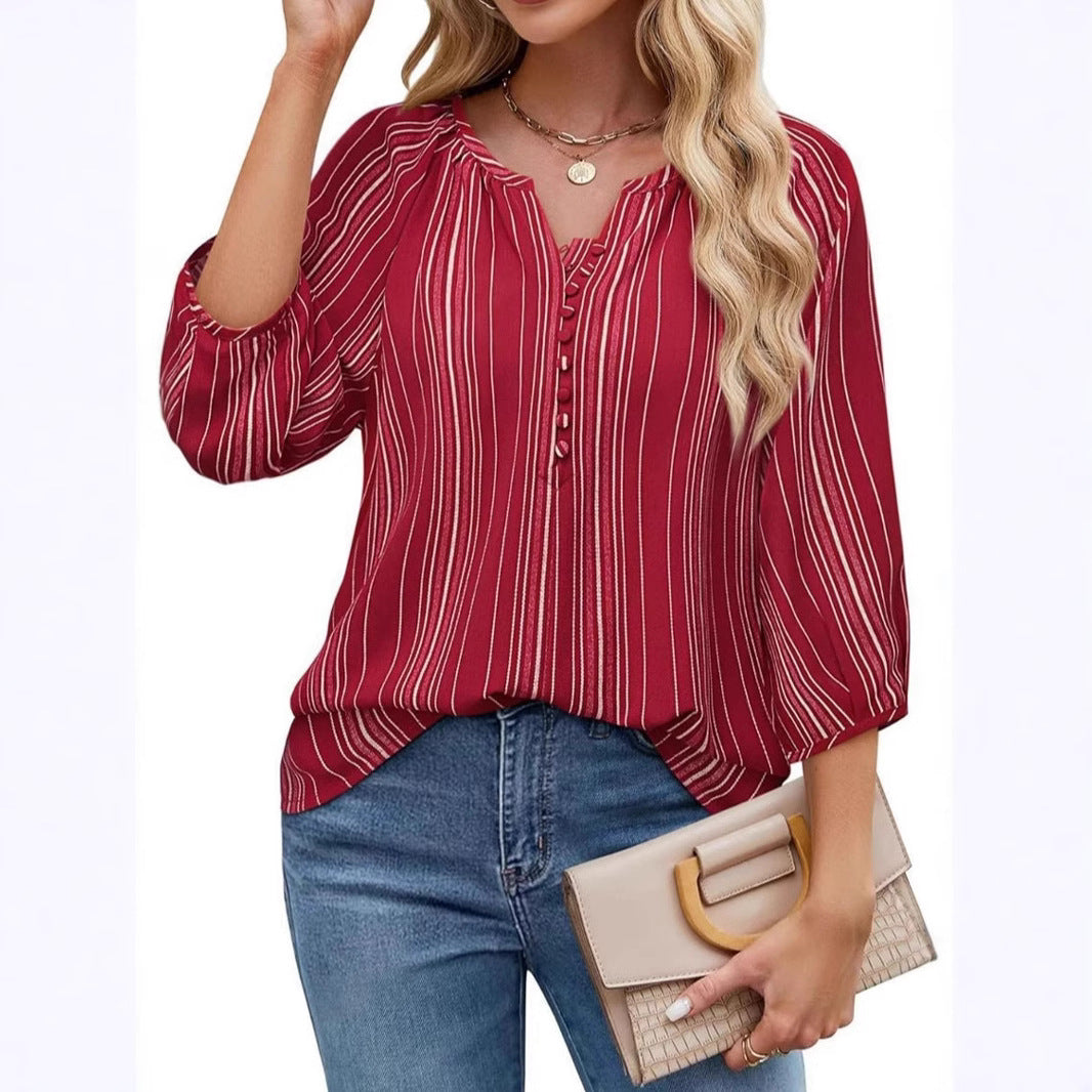 Damen elegante Tunika-Bluse mit raffinierten Streifen GR