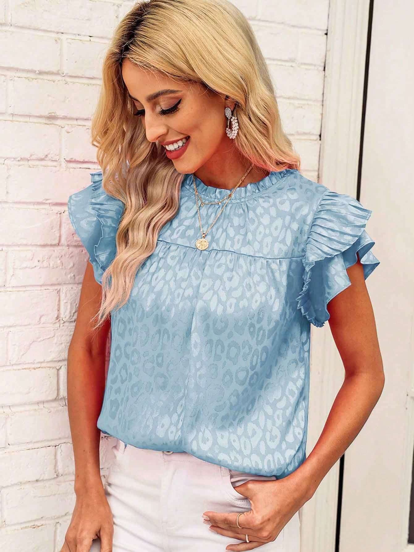 Damen Bluse mit modischen Rüschendetails und elegantem Leopardenmuster GR