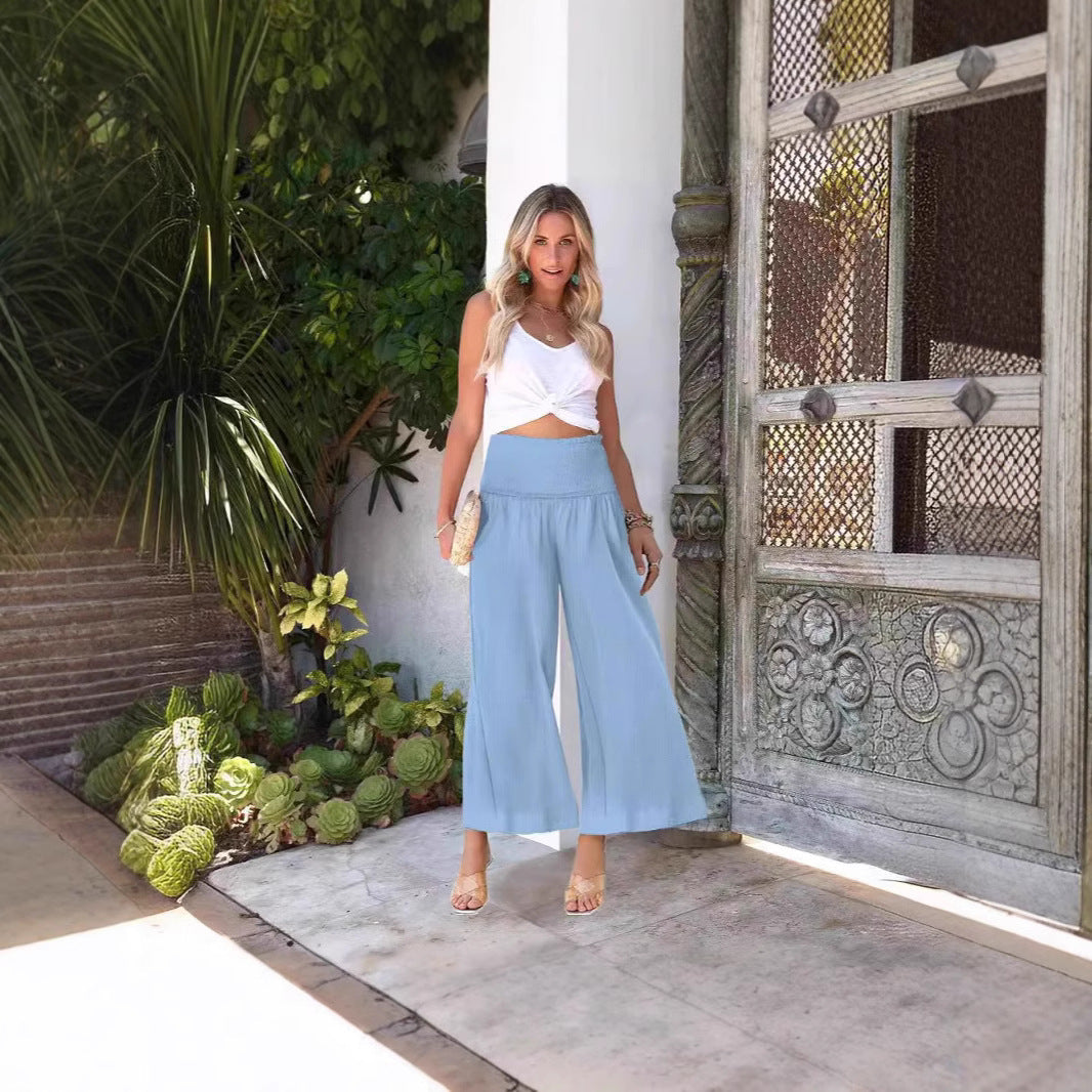 Damen weite Culotte-Hose mit elastischem Bund und seitlichen Eingrifftaschen GR