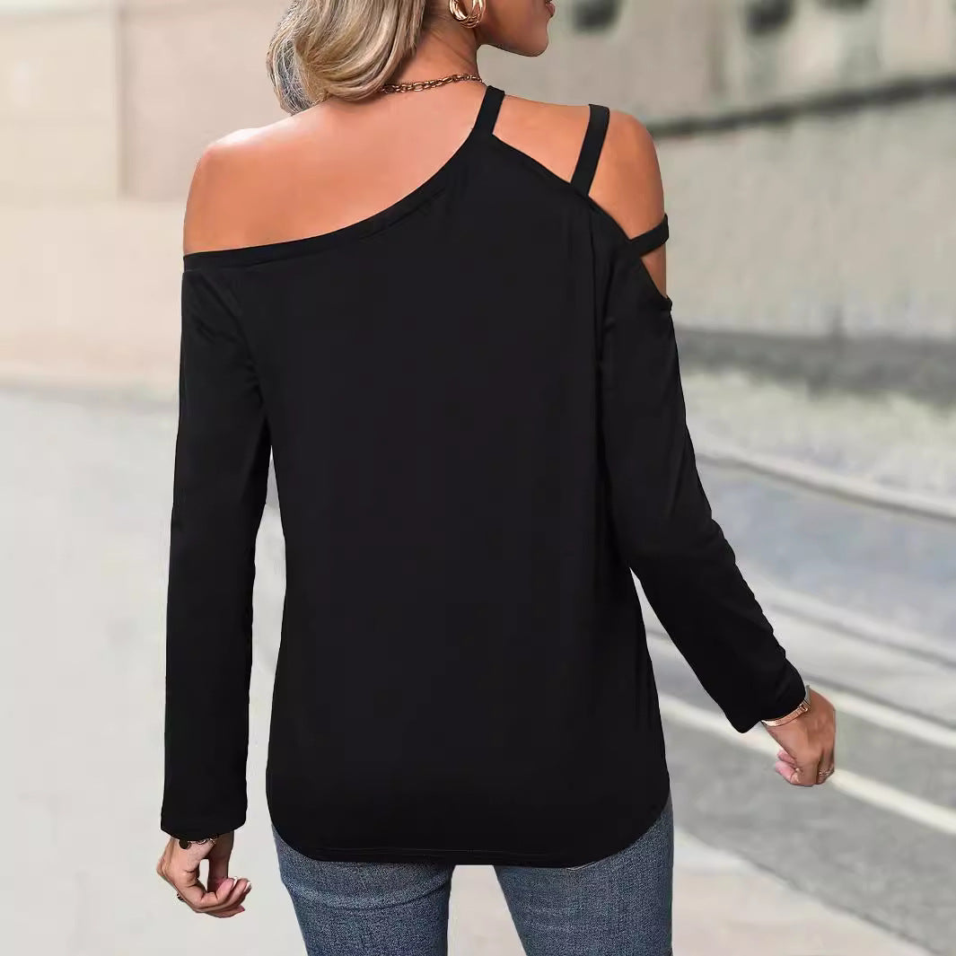 Women's top with asymmetrical cut-out and fashionable strap details, size