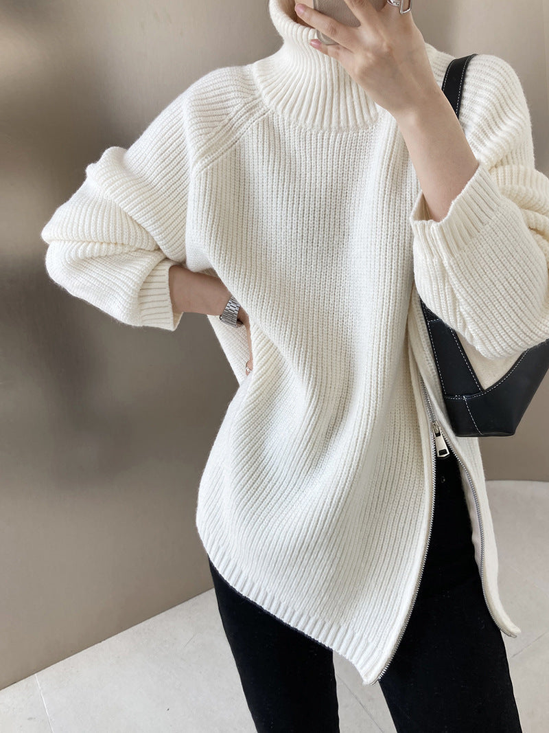 GR Rollkragenpullover mit Seitenschlitz einfarbig gestrickt