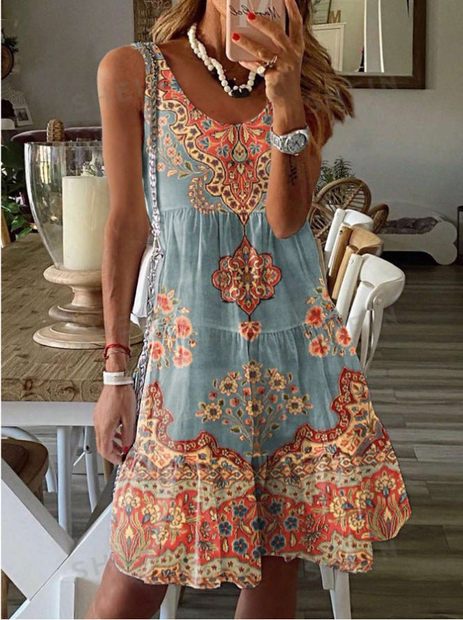 Damen luftiges Sommerkleid mit charmantem Print und fließendem Schnitt GR