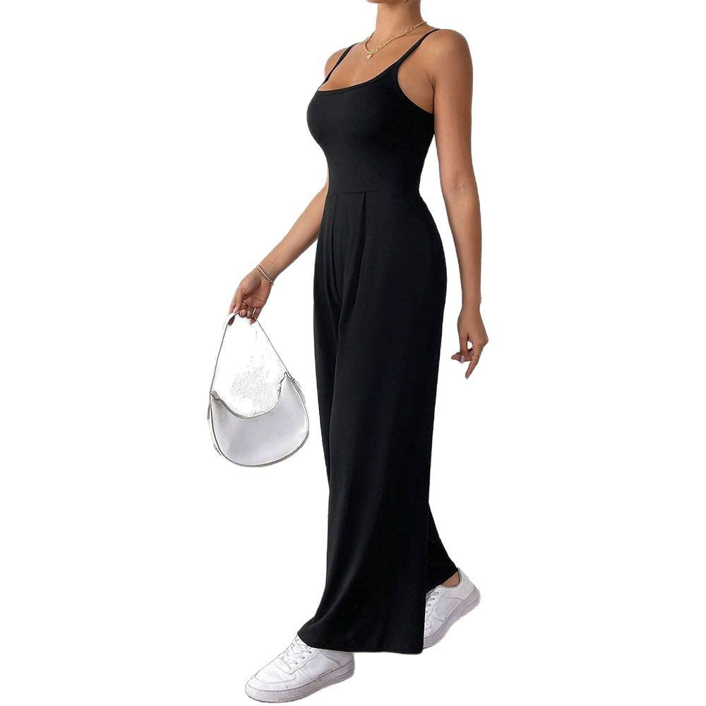 Women's casual jumpsuit with narrow spaghetti straps and a flowing cut, size S