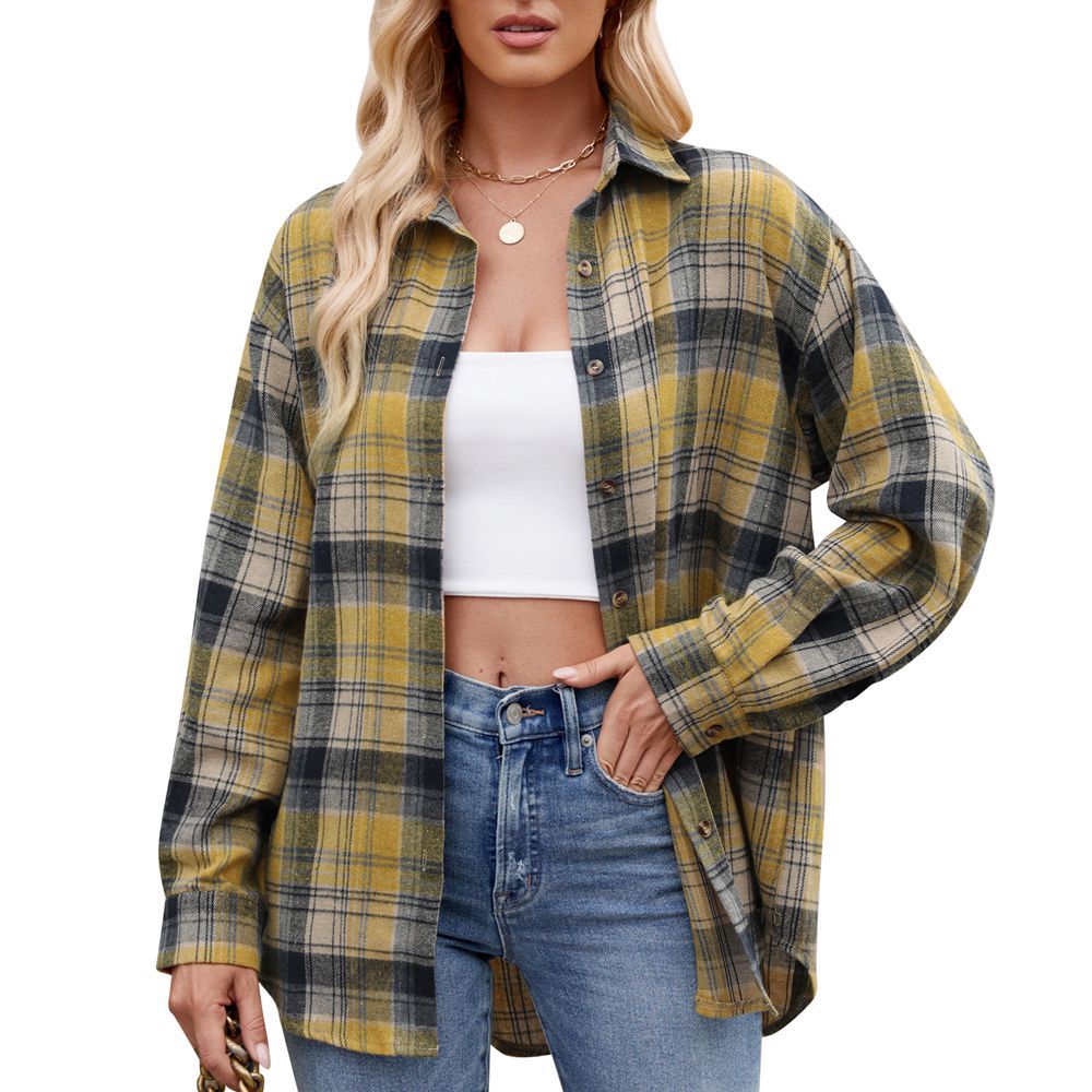 Women's Checkered Oversized Shirt Blouse GR