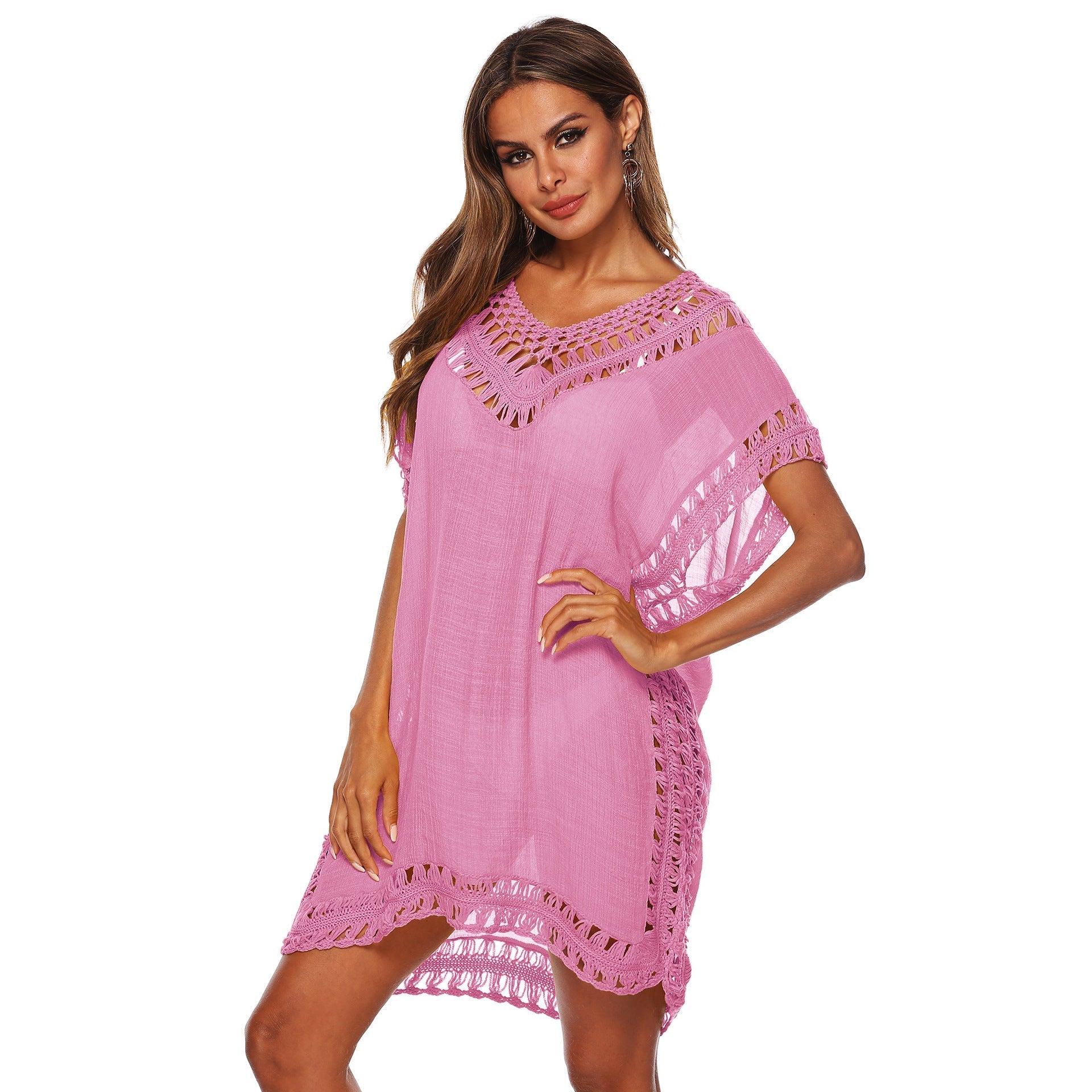Women's beach tunic with artistic crochet embellishments, size GR