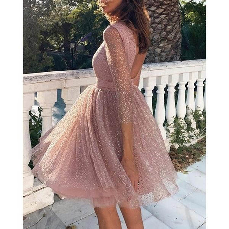 GR | Sexy Elegant Print Mesh V-Neck Evening Dresses