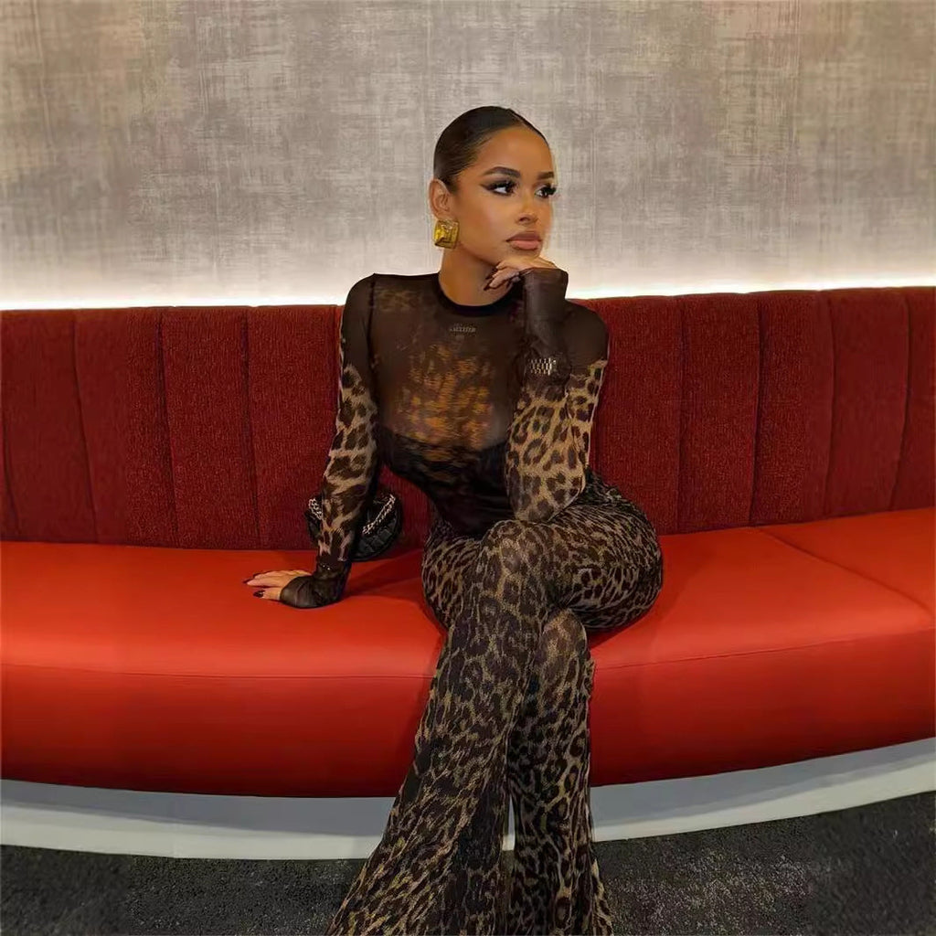 GR | Leopard print long-sleeved top and pants set