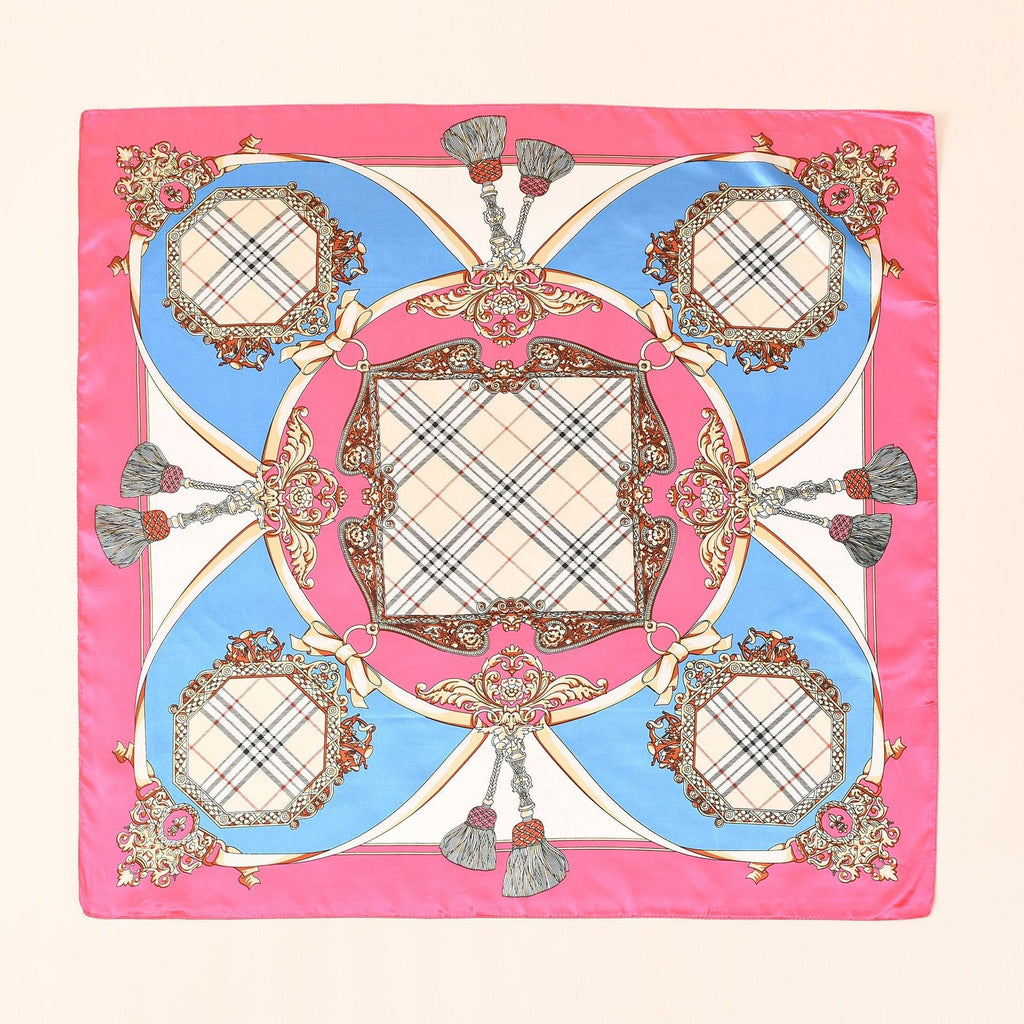 Women's silk scarf with an artistic baroque pattern and luxurious sheen, size S