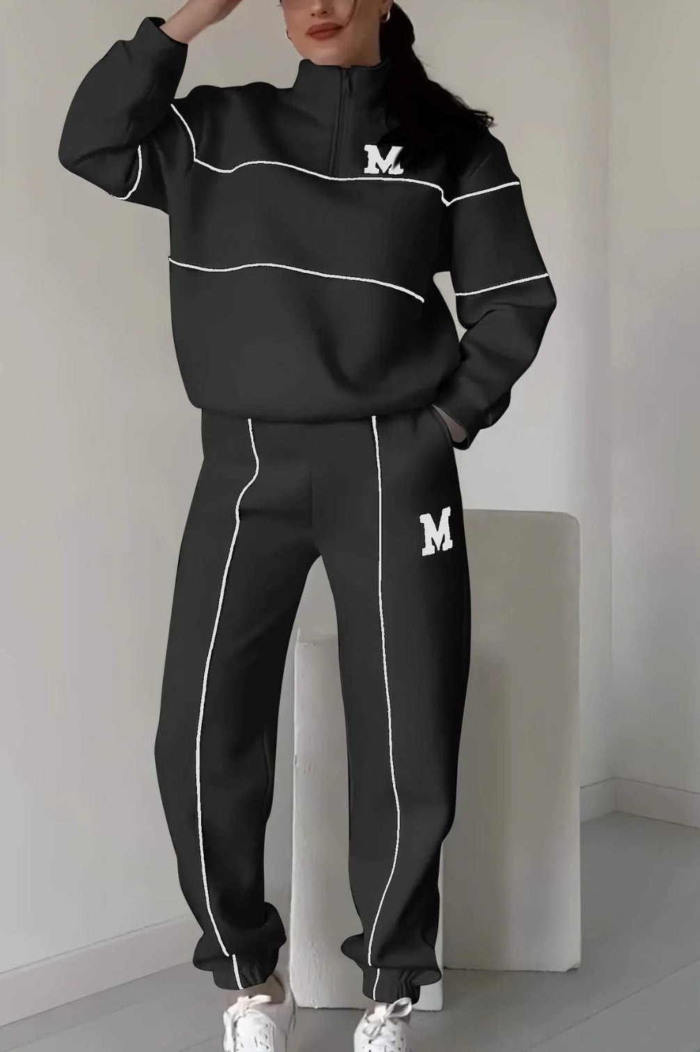 Damen sportliches Fleece-Anzugset mit Stehkragen und praktischen Taschen GR