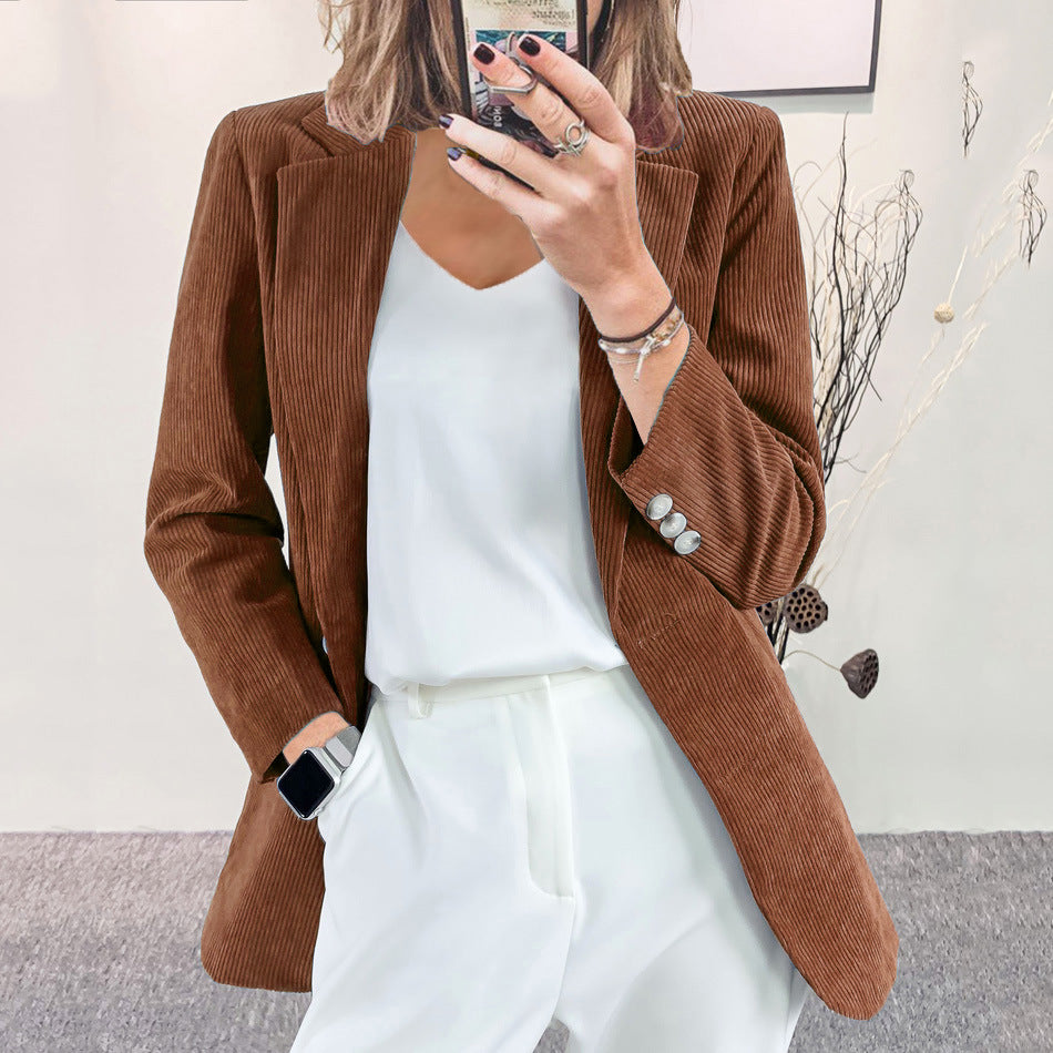 Women's corduroy blazer with a fine texture and elegant details, size S