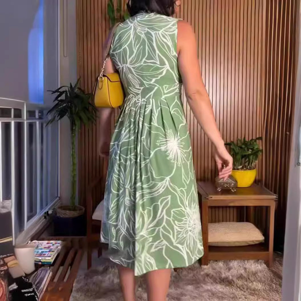 Women's floral wrap dress with deep V-neck, size