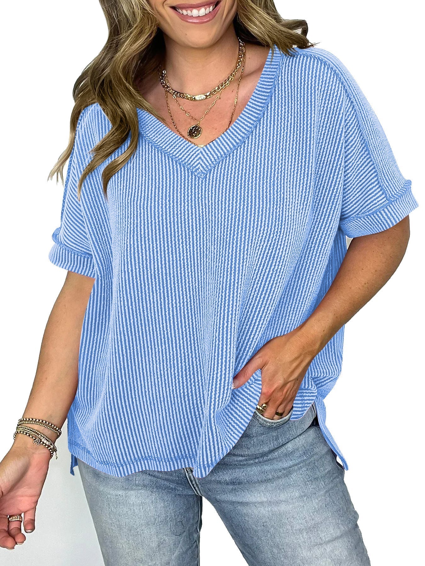 GR | Short-sleeved V-neck top 