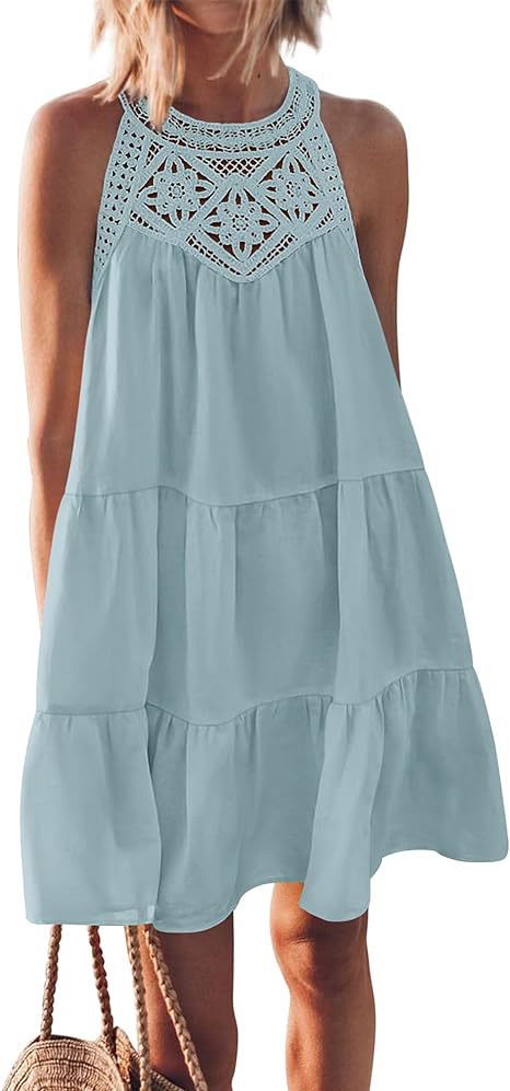 Women's airy summer dress with lace trim and wide hem, size [size]