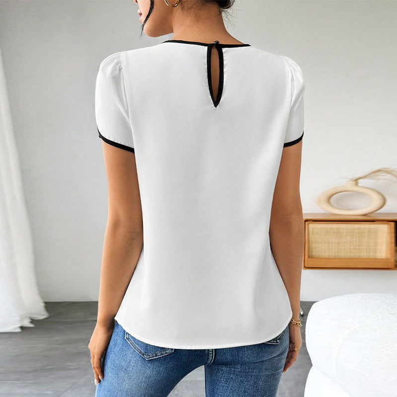 Women's top with fashionable puff sleeves and contrasting accents, size GR