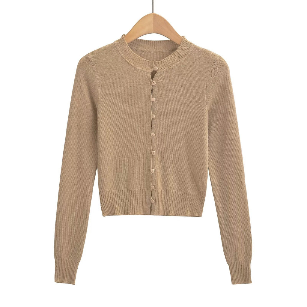 Damen Strickjacke mit modischem Rundhalsausschnitt und eleganter Knopfleiste GR