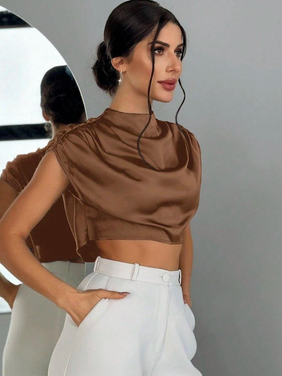 GR | Satin Faux Seide Kurzhemd Top