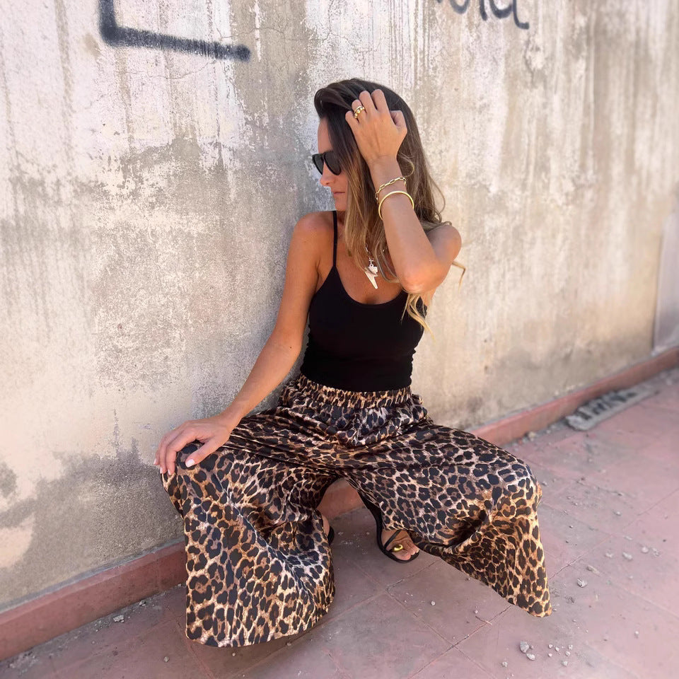Damen weit geschnittene Palazzohose mit leopardenmuster GR