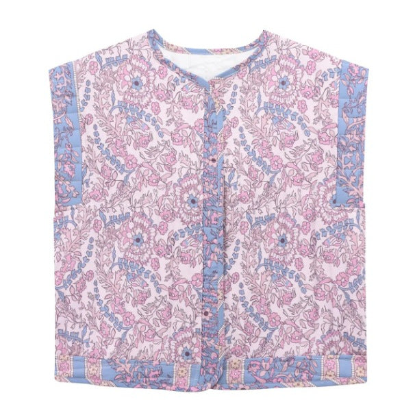 Women's quilted vest with floral design and practical pockets, size S