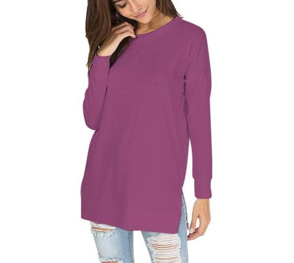 GR | Einfarbiges Rundhals-Casual-Top