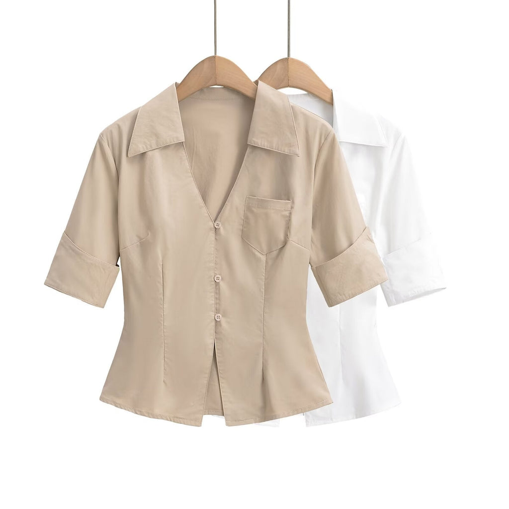 Damen Bluse mit klassischem Revers und zeitlosem Schnitt GR