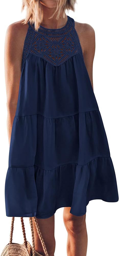Women's airy summer dress with lace trim and wide hem, size [size]