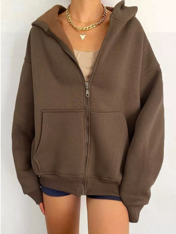 Damen oversized Kapuzenpullover mit Reißverschluss und praktischen Taschen GR