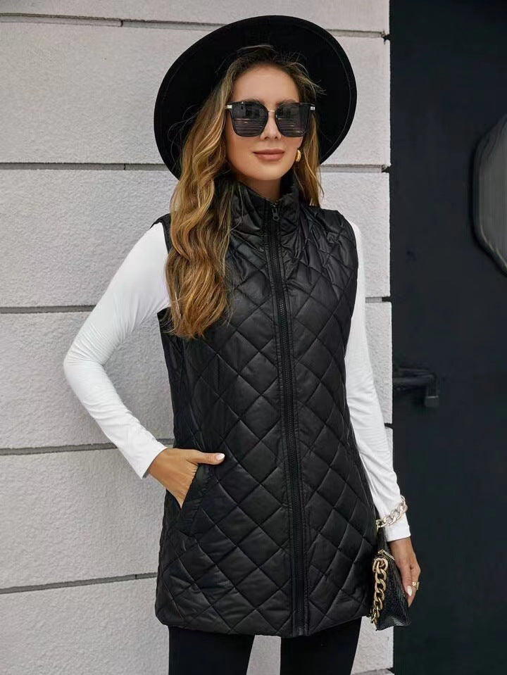 GR | Long hooded vest in metallic style for women
