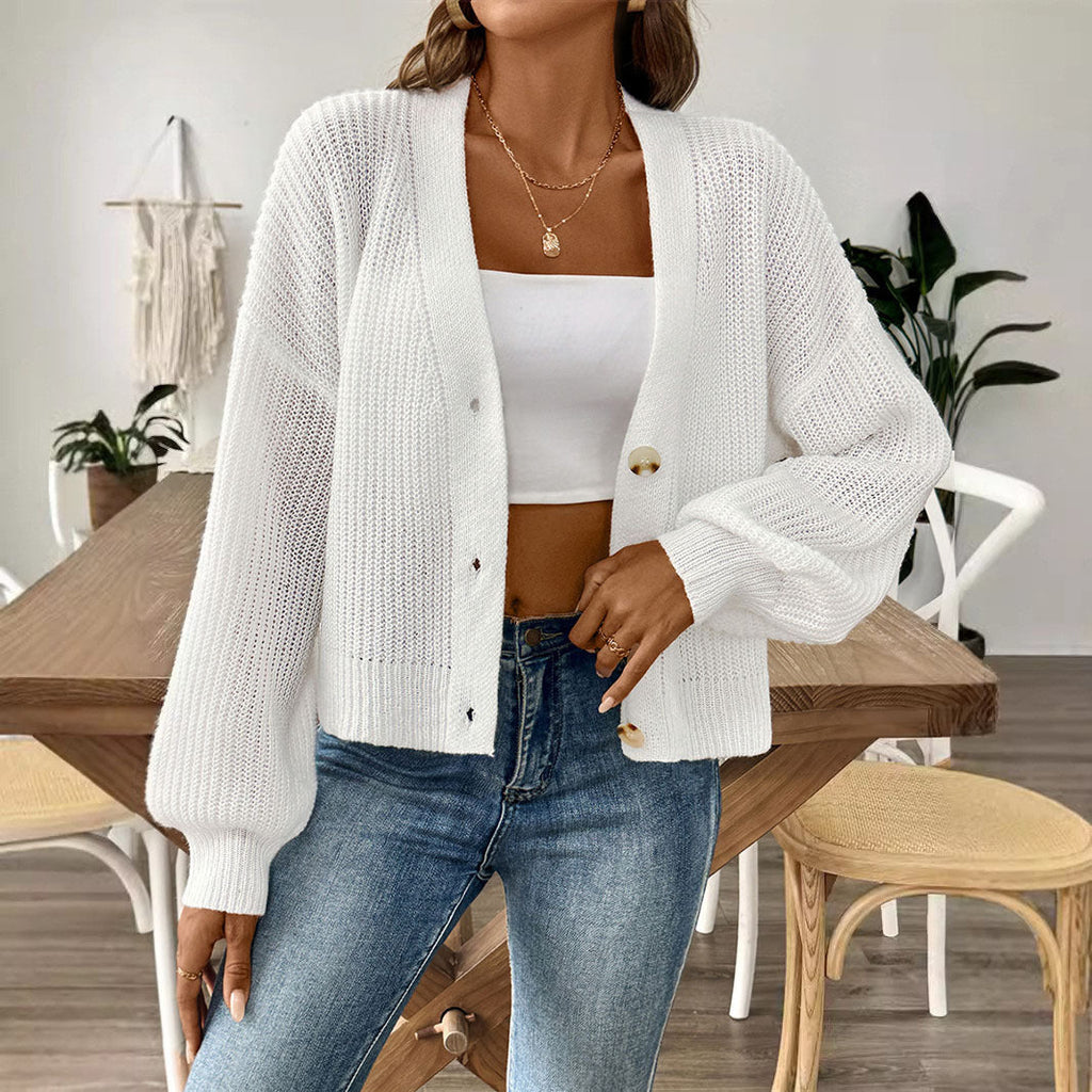 Damen lässige Strickjacke mit eleganter Knopfleiste und weitem Schnitt GR