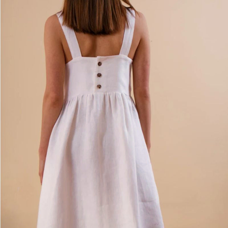 Women's summer dress with low back and button details, size