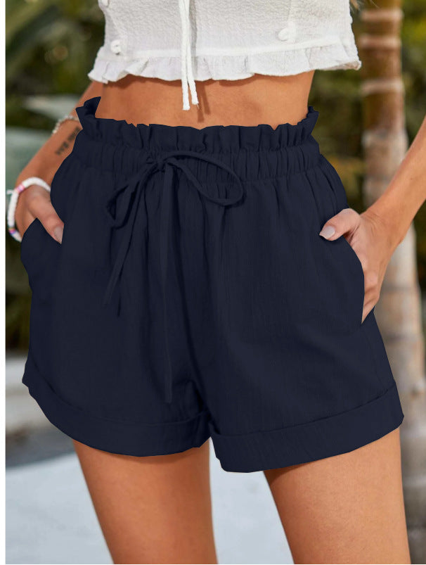 Damen lässige Shorts mit elastischem Bund und Rüschendetail GR