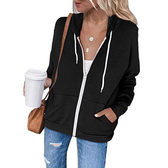 Damen lässiger Kapuzenpullover mit durchgehendem Reißverschluss und praktischen Taschen GR