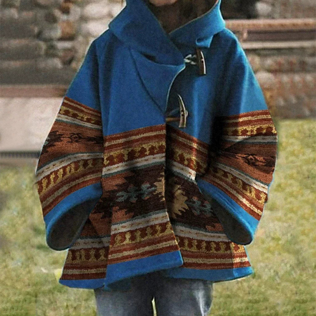 GR | Women's Coats Multicolored Printed Long-Sleeved Wool Hooded Coats