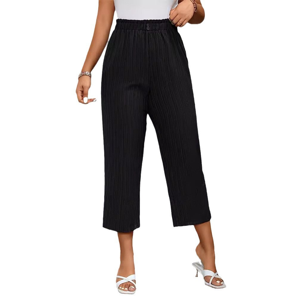 Women's elegant and airy pleated trousers with elasticated waistband, size