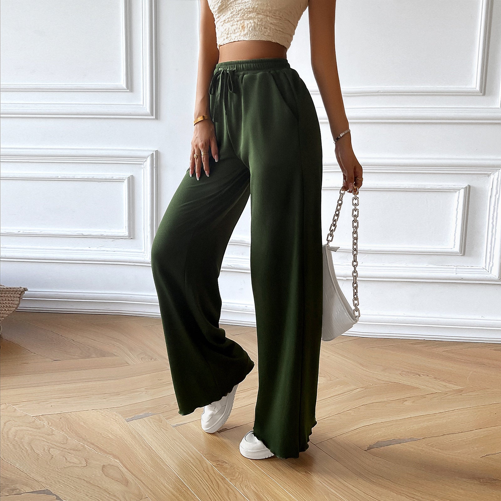 Damen weite Sommerhose mit elastischem Bund und seitlichen Eingrifftaschen GR
