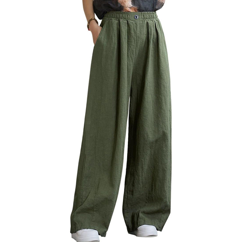 Damen weite Leinenhose mit elastischem Bund und femininen Falten GR