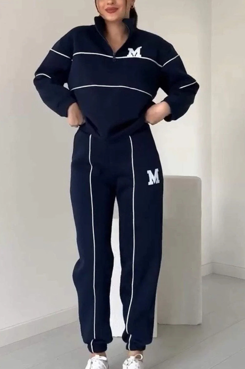 Damen sportliches Fleece-Anzugset mit Stehkragen und praktischen Taschen GR