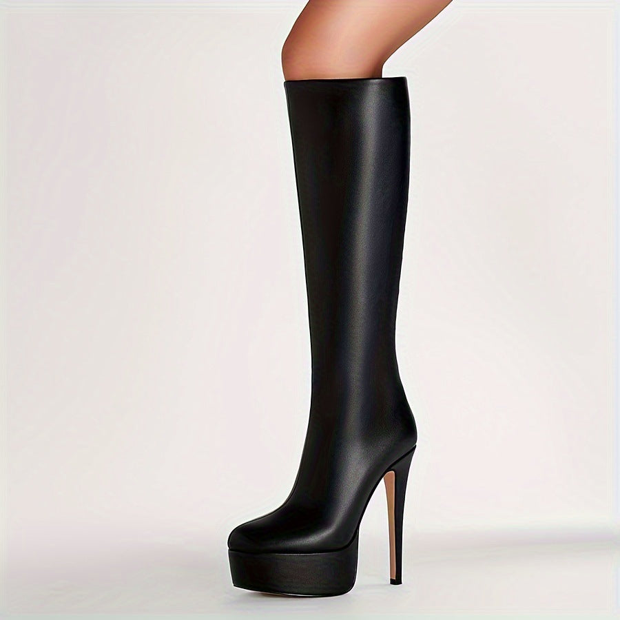 GR | Solid Color High Stiletto Heels Thick Sole Boots