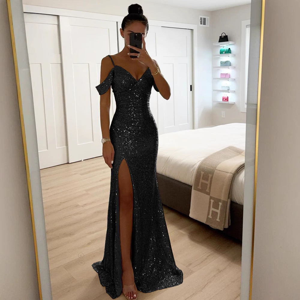 GR | Elegant women's dress with sequins and straps