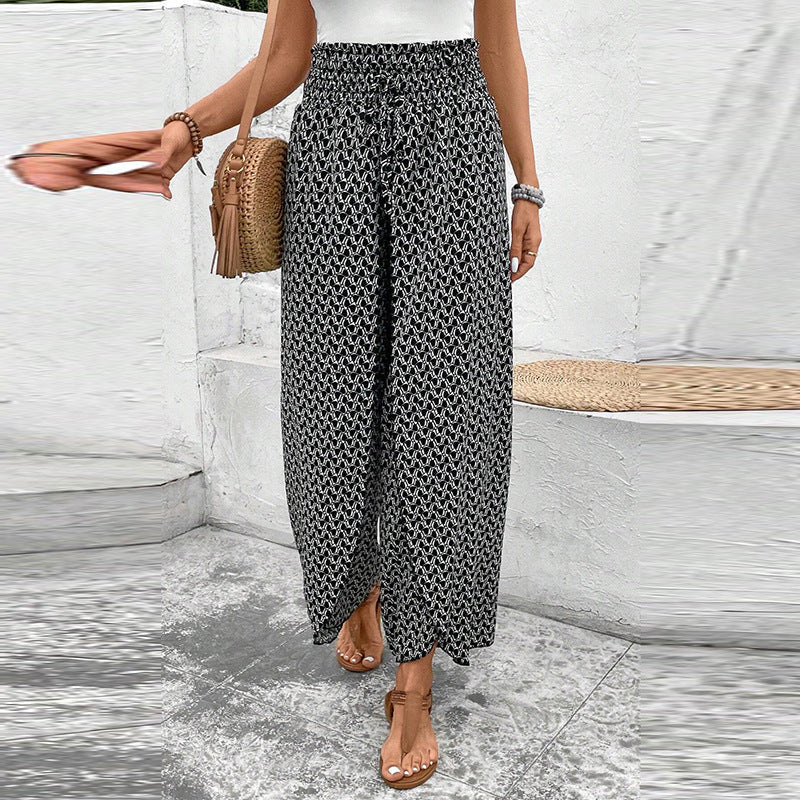 Damen weite Sommerhose mit floralem Muster und elastischem Bund GR