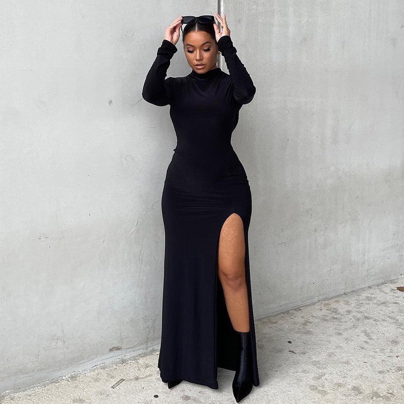 GR | Rosiedress Roll Neck Long Sleeve High Slit Maxi Dress