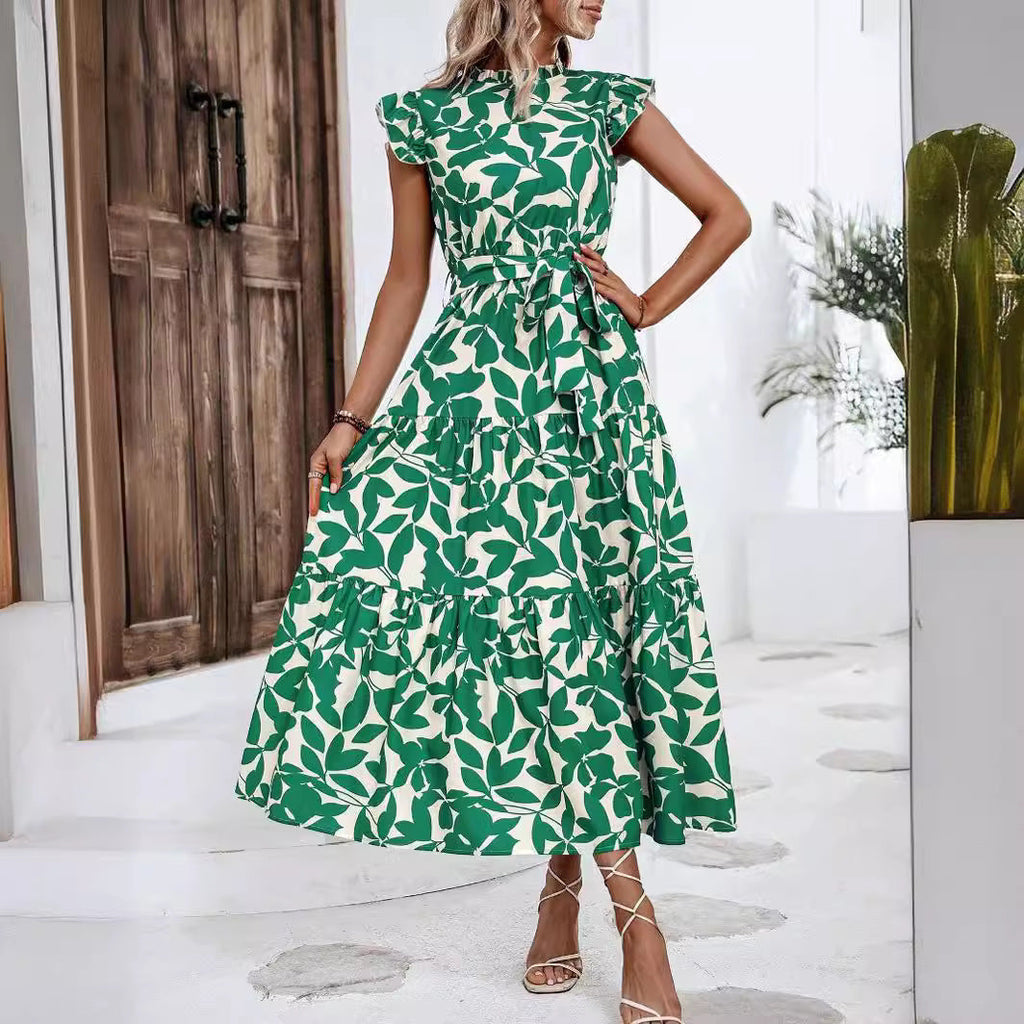Damen lässiges Midi-Kleid mit Rüschen und floralem Muster GR