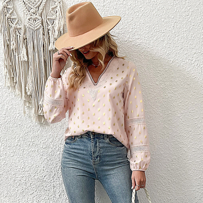Women's blouse with delicate lace accents and elegant details, size GR