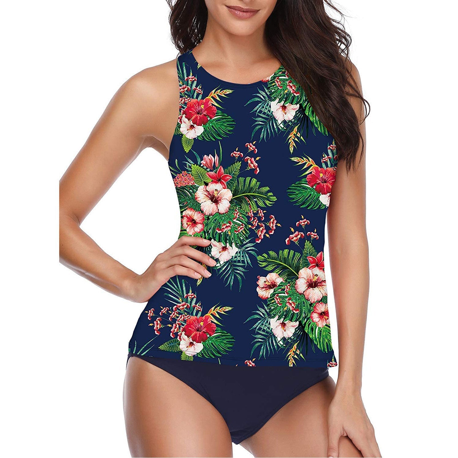 GR | High-necked halter scoop back tankini with shorts