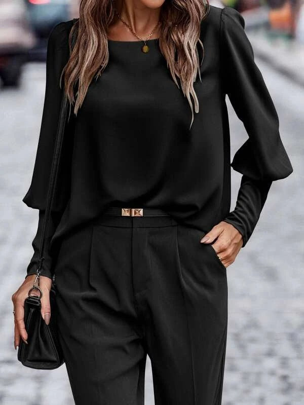 Damen Bluse mit eleganten Puffärmeln und fließendem Stoff GR