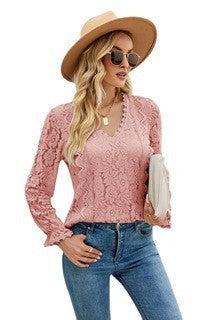 GR | Hollow Lace Sexy Knitted Long Sleeve Top