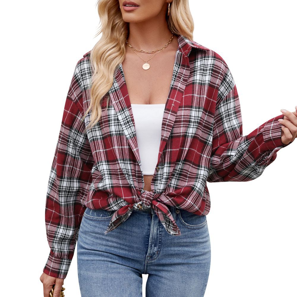 Women's Checkered Oversized Shirt Blouse GR